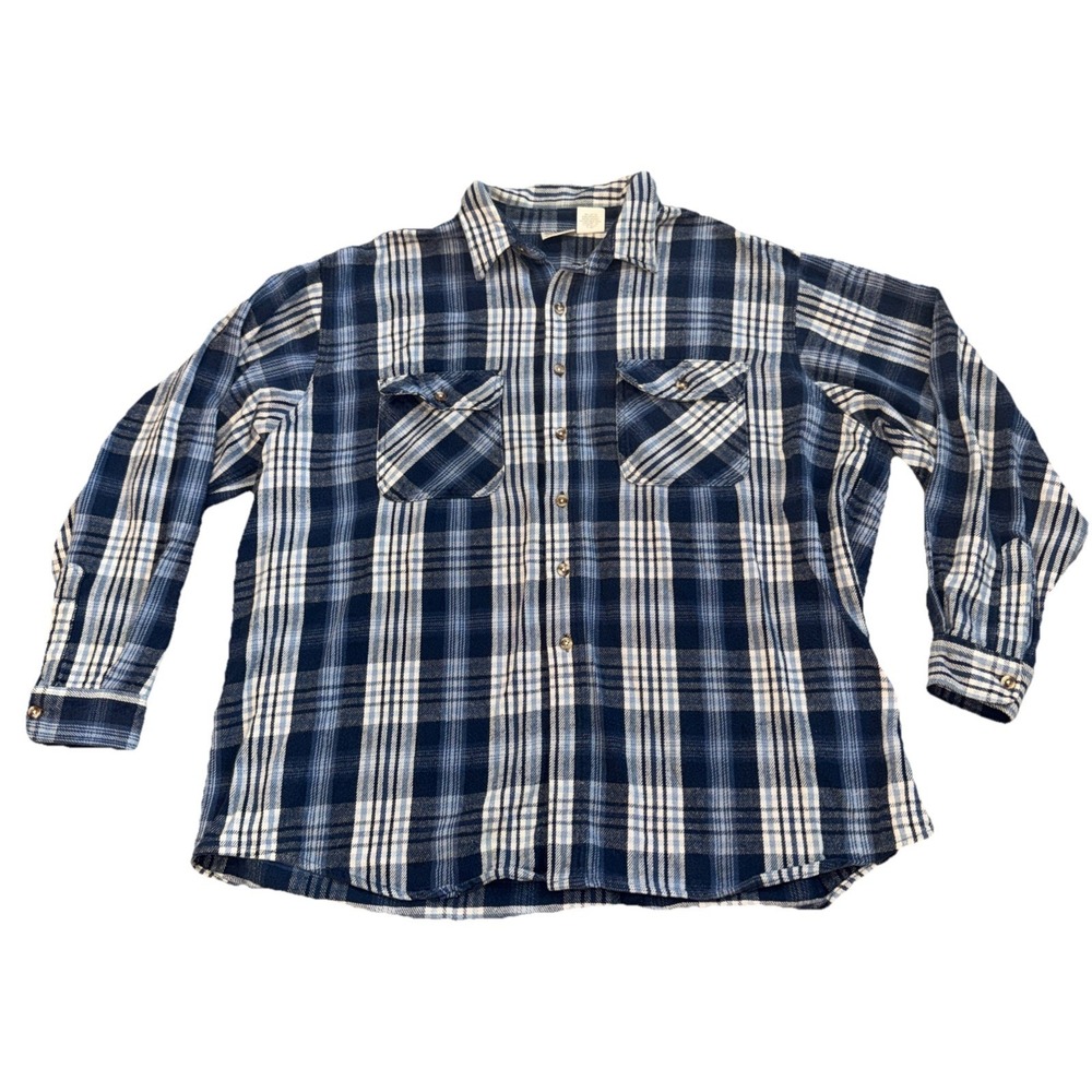 Vintage Five Brother Men's 3XL Heavy Thick Flannel Blue Plaid USA Long Sleeve